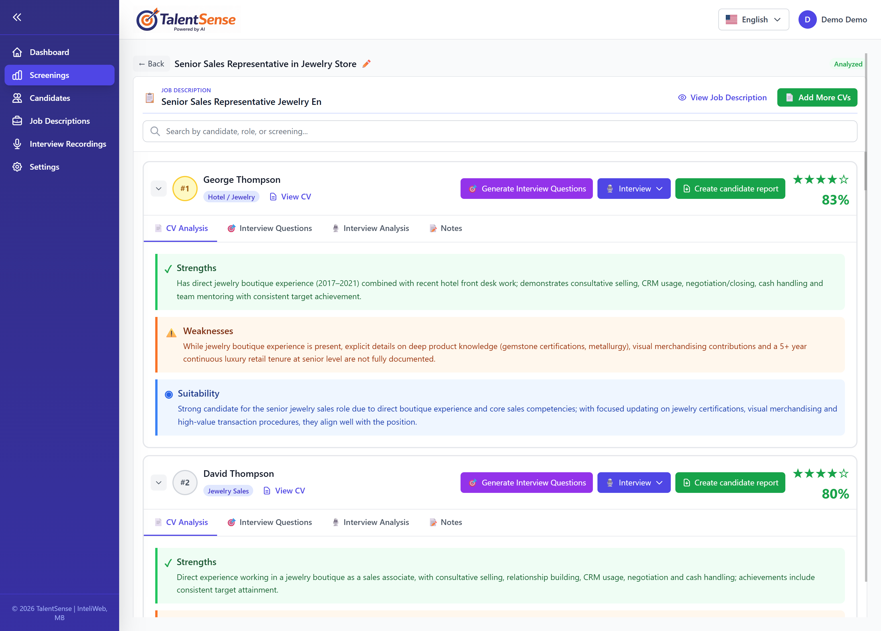 CV Screening Results